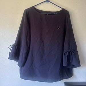 Chase Bank Uniform Lands End 3/4 sleeve tie blouse 12